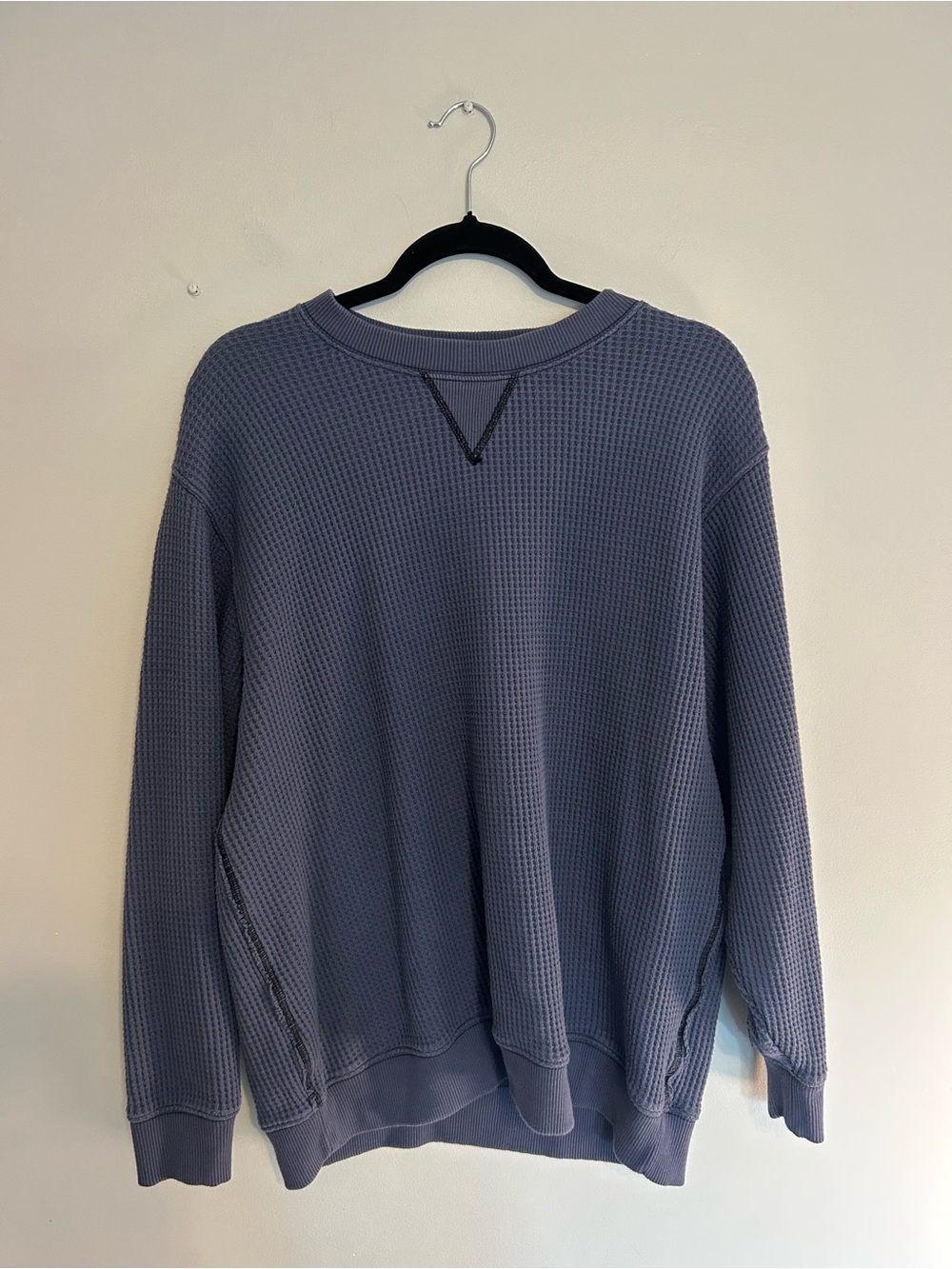 Aerie Waffle Knit Crewneck Sweater in Slate Blue